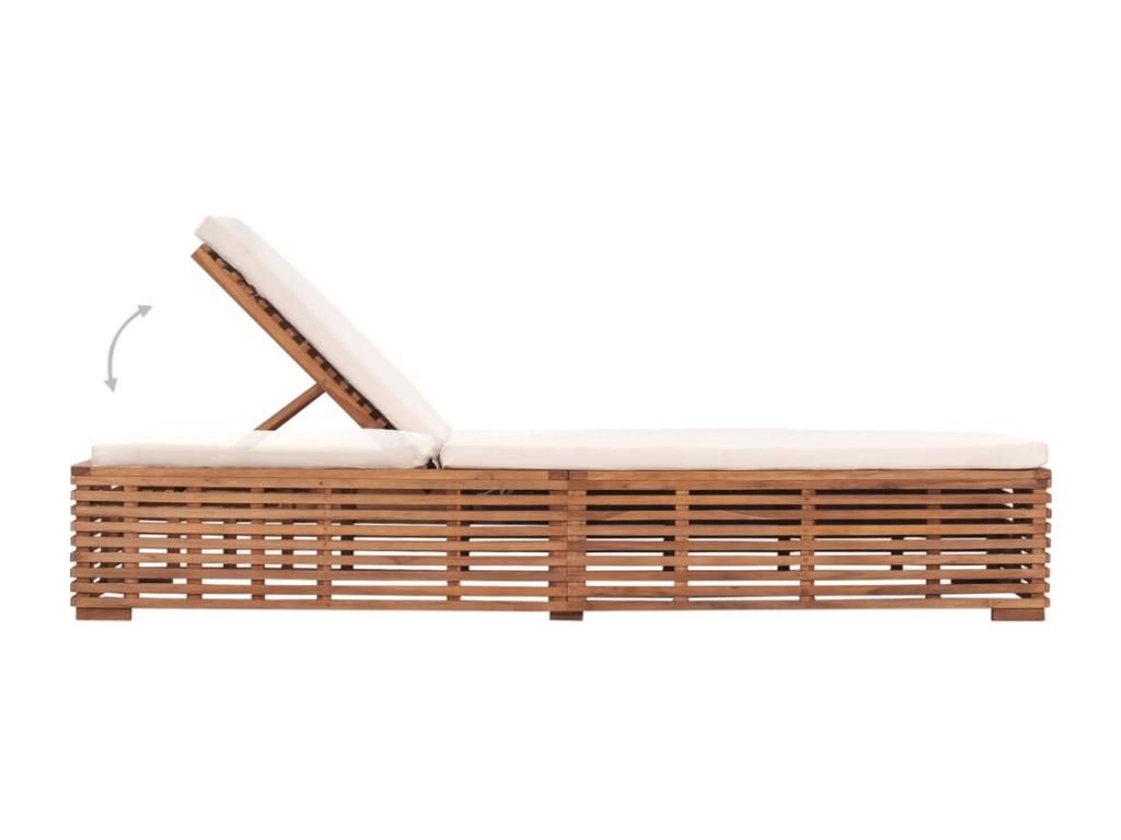 Chaise longue avec coussin crème Bois de teck solide TBLB91234