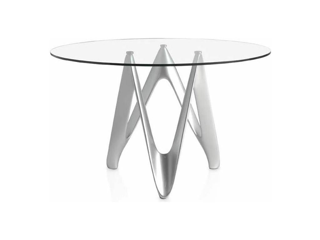 Table ronde design fibre de verre laqué argent Domopure-Dimensions D 130 x H 76 cm EKZM22875
