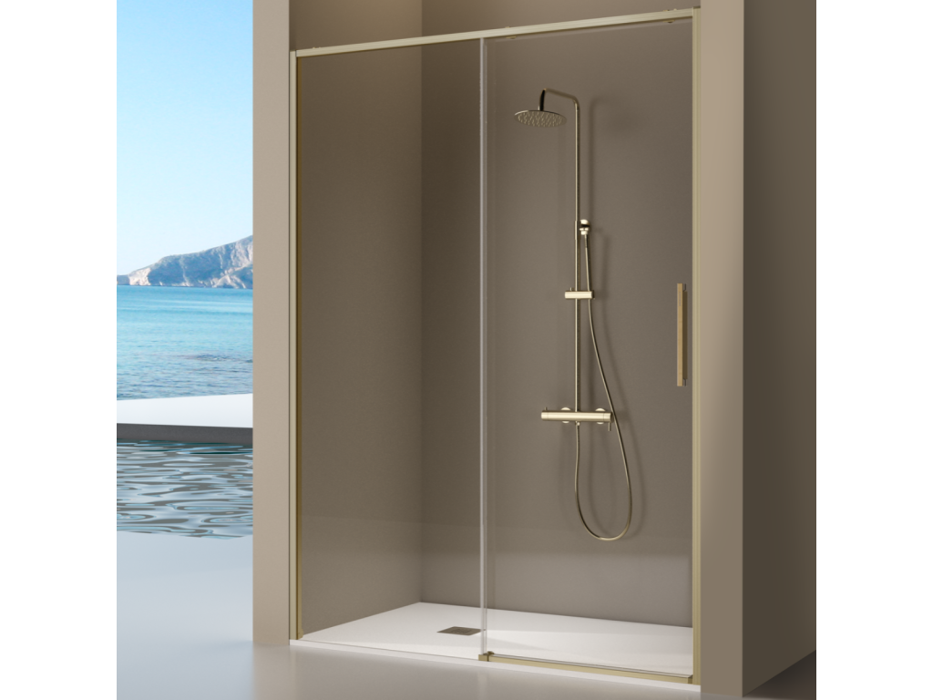 Paroi de douche dorée fixe porte coulissante Domopure or brossé 179-181.6 cm IEIZ65098