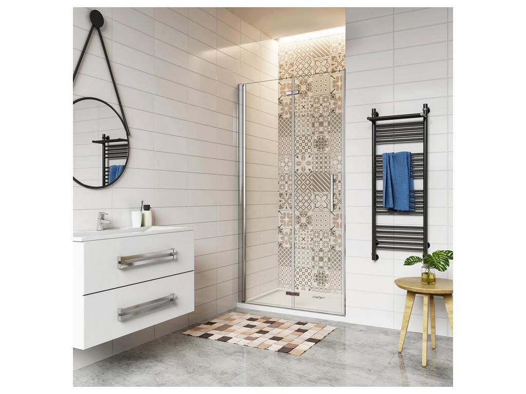 Porte de douche 90x185cm avec receveur de douche blanc 90x70x3cm porte de douche pivotante et pliante en verre securit anticalcaire PNFP42911