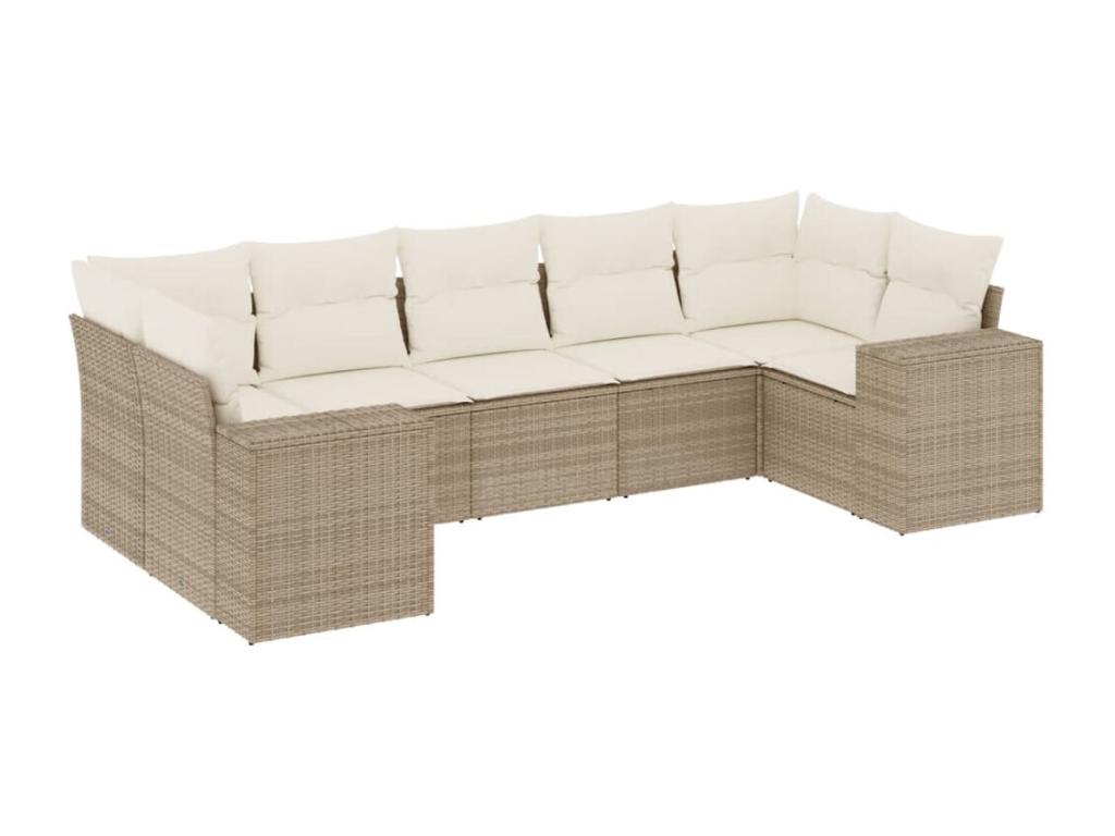 Salon de jardin avec coussins 7 pcs beige résine tressée NSBQ92711