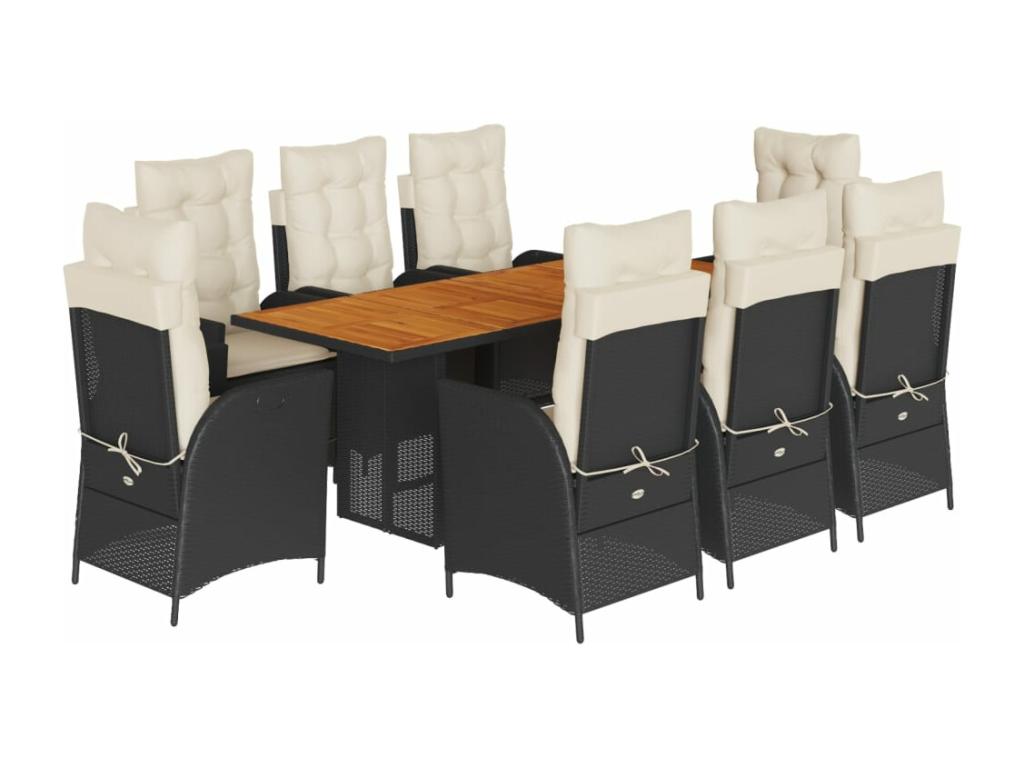 Ensemble à manger de jardin 9 pièces coussins noir résine tressée YLFE97109