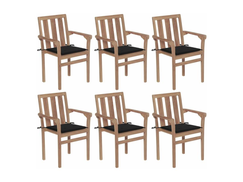 Chaises de jardin empilables avec coussins lot de 6 Teck solide XXZT97276