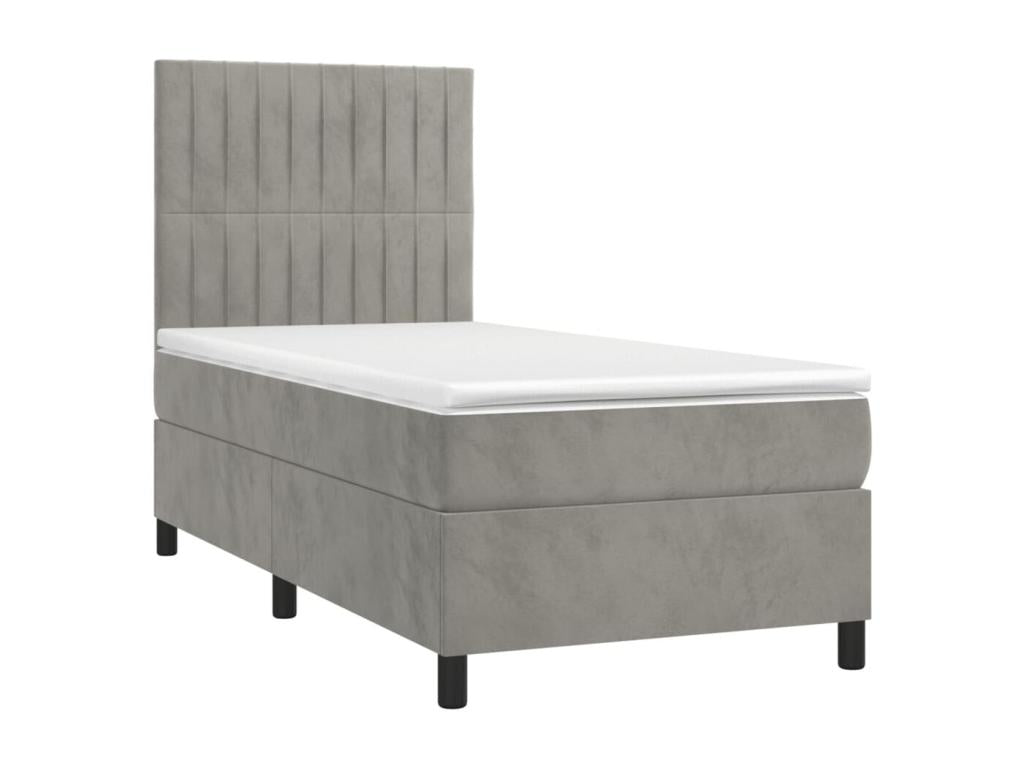 Lit à sommier tapissier et matelas Gris clair 100x200cm Velours GIID08302