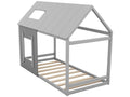 Lit cabane en bois de pin 90x200cm - lit enfant avec toit et fenêtre et sommier à Chicyla - Gris VLRB83361