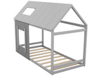 Lit cabane en bois de pin 90x200cm - lit enfant avec toit et fenêtre et sommier à Chicyla - Gris VLRB83361