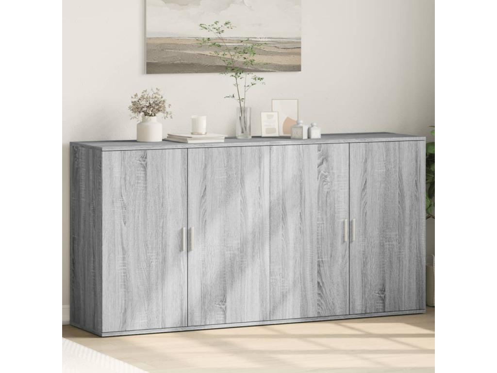 Buffets 2 pcs Domopure gris 79x38x80 cm bois d'ingénierie NOCU11000
