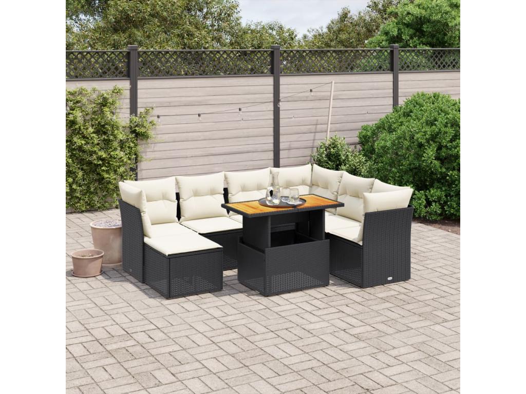 Salon de jardin 8 pièces avec coussins noir résine tressée FYDM17311