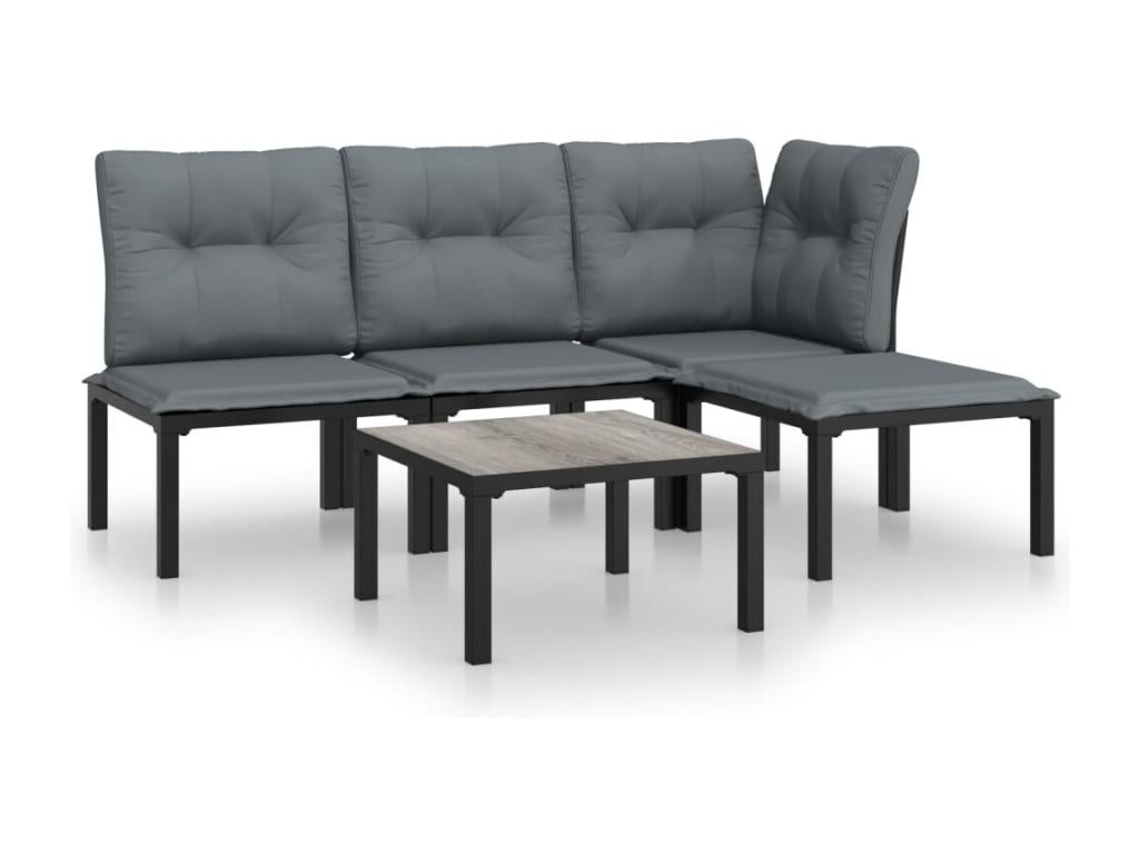 Salon de jardin 5 pcs noir et gris résine tressée EOYM79916