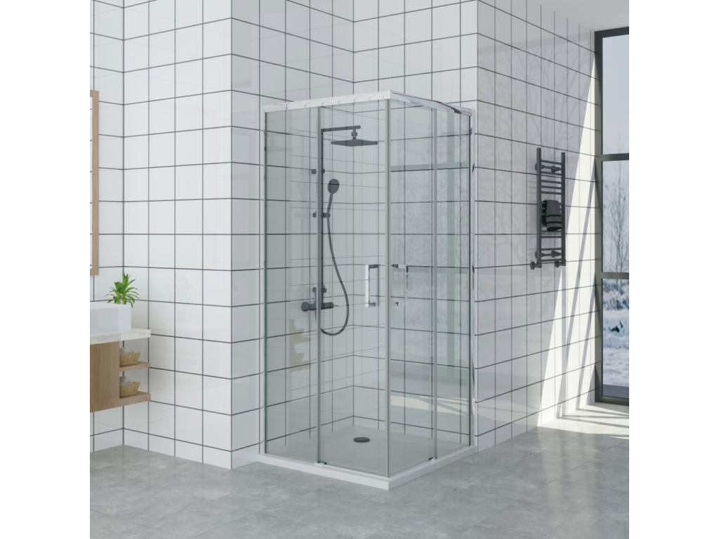 Receveur de Douche 100x105 cm Ligne Domopure Extra Fin Noir Cabine de Douche 100x105 cm Haut 200 cm Avec Ouverture d'Angle LQVJ30501