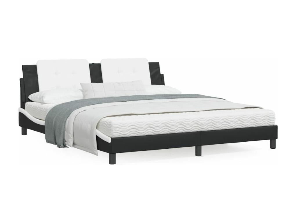 Lit avec matelas noir et blanc 180x200 cm similicuir OPGT22387
