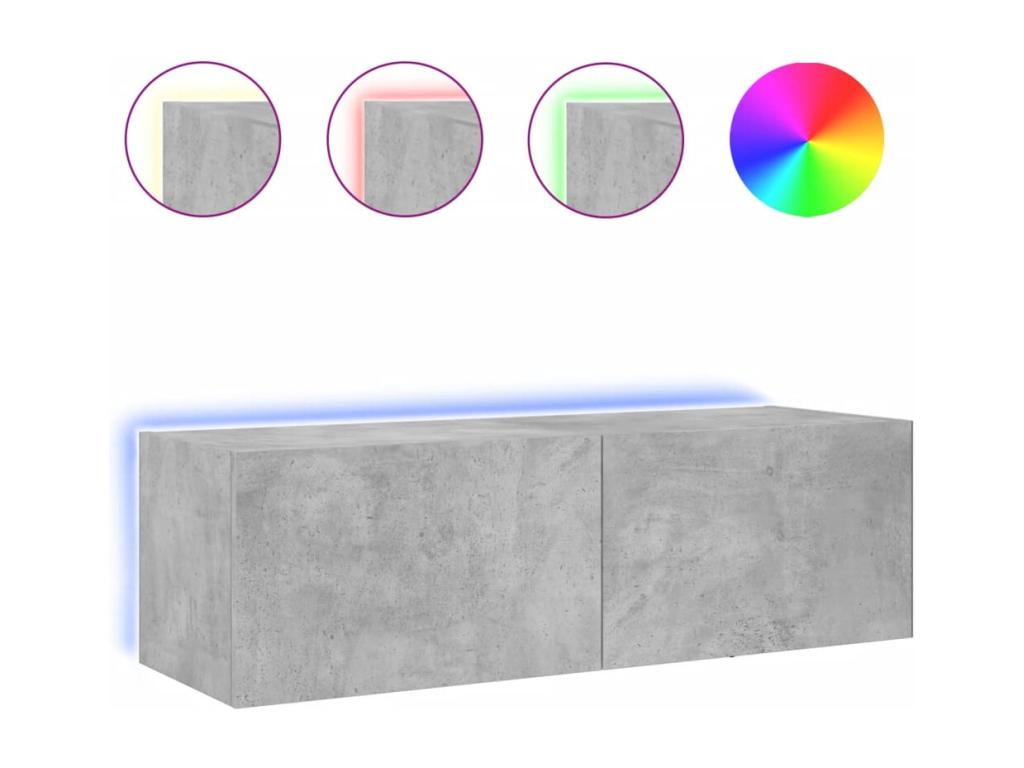 Meuble TV mural avec Domopureères LED gris béton 100x35x31 cm QTSK70970