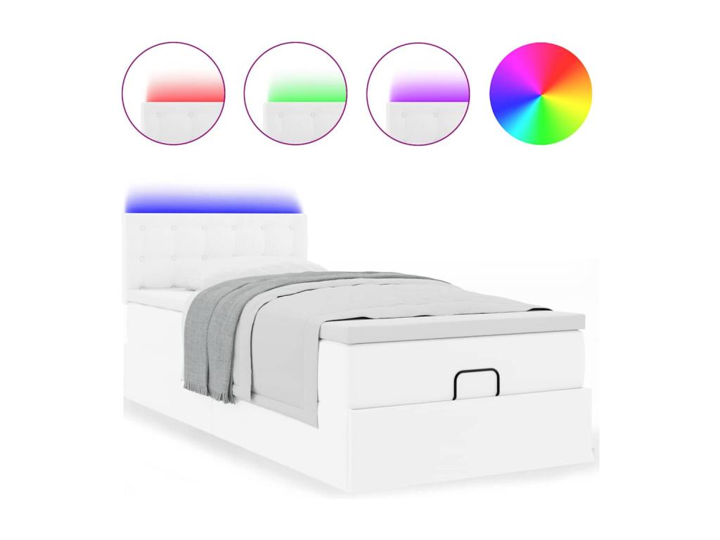 Cadre de lit ottoman avec matelas blanc pur 90x200cm similicuir VSME97321