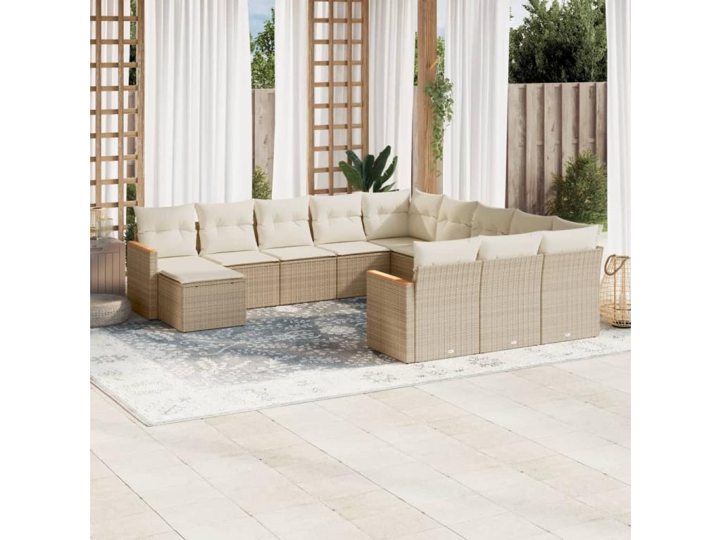 Salon de jardin avec coussins 12 pcs beige résine tressée ESNL76387