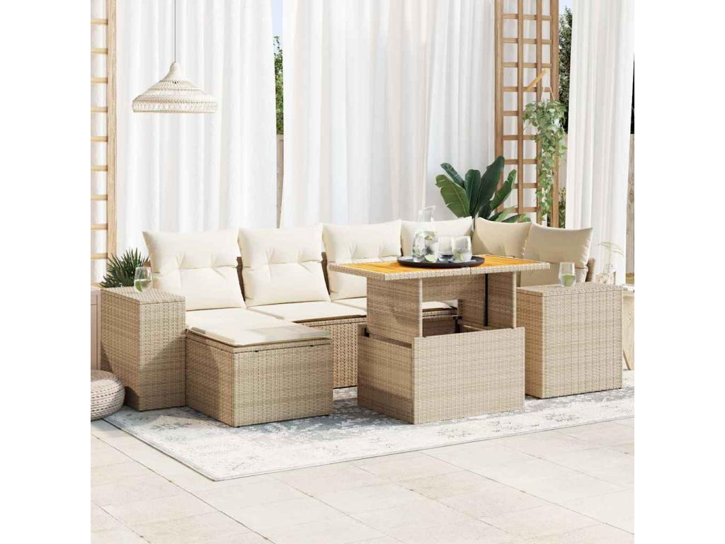 Salon de jardin avec coussins 7 pièces beige résine tressée FOWT55656