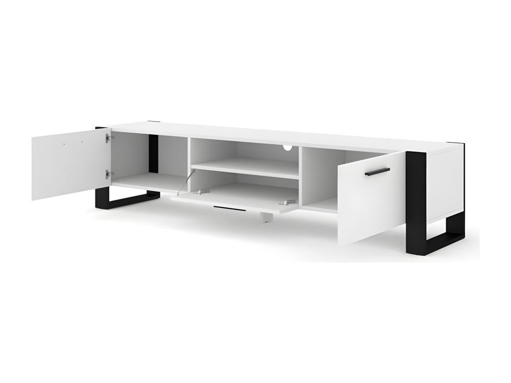 Meuble TV Domopure avec 3 portes en bois - Blanc et noir - L 200 x P 43 x H 48 cm EJSW82475