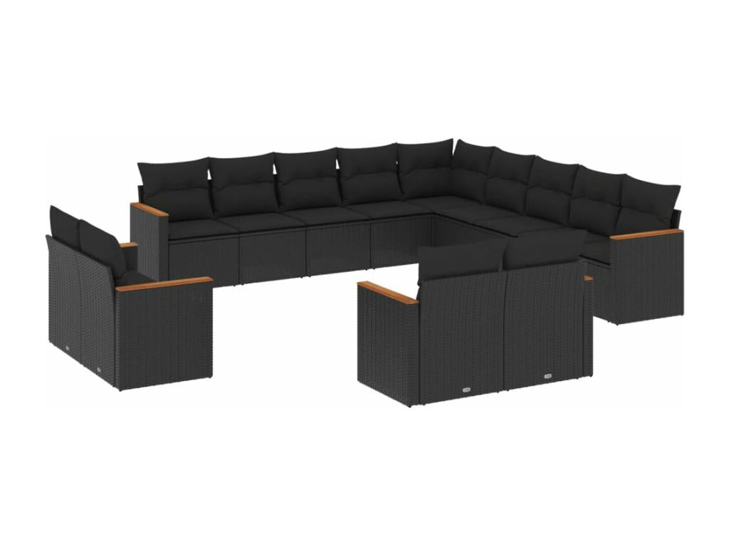 Salon de jardin avec coussins 13 pcs noir résine tressée PWTB69998