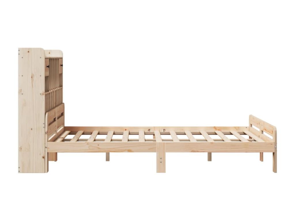 Lit bibliothèque sans matelas 160x200 cm bois massif de pin CEDS88254