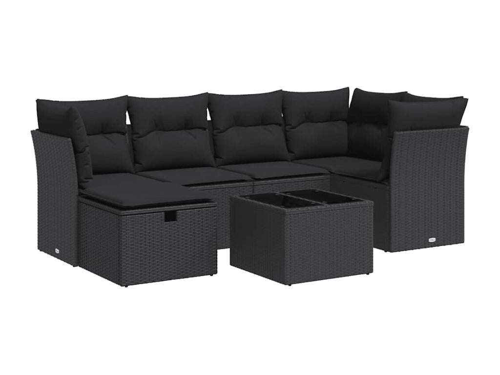 Salon de jardin 7 pcs avec coussins noir résine tressée OVHK08484